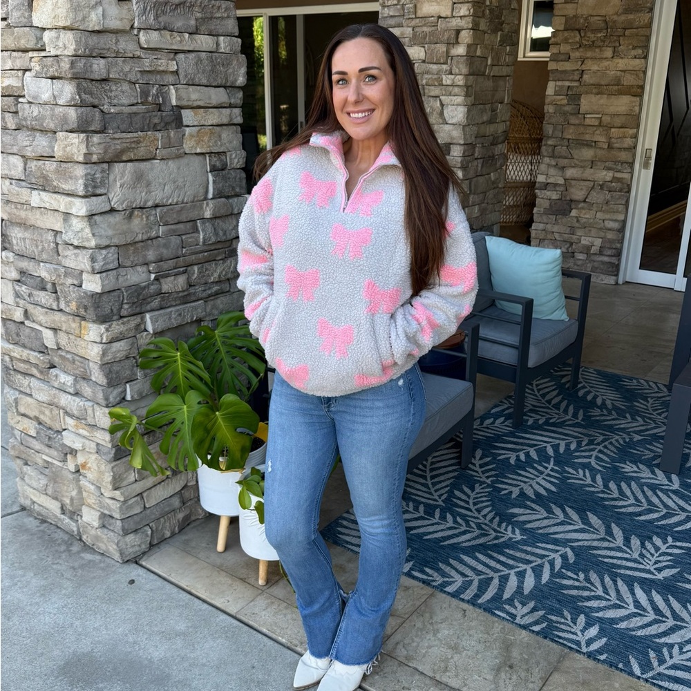 Cozy Pink and Gray Sherpa Pullover